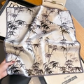 Elegant silk square scarf with bamboo ink pattern and smooth satin finish for women - Ink Bamboo Print Gray Border Style (ZS-473) / 53*53cm