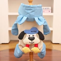 Dettaglio del cappotto invernale blu cielo per cani con ricami cartoon e orecchie 3D sul cappuccio - S / Personaggio del cane blu