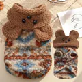 Dettaglio maglione in pile per animali con cappuccio a orecchie d'orso e pattern etnico - XS(Torace 30cm 0,5-1,5kg) / 547 Pullover in Pile Sottile Orso Bruno