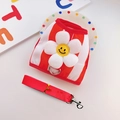 Breathable red striped pet harness and leash set with a cute smiley flower design - XS (Chest 32CM) / Red Striped Daisy