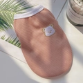 Pink waffle knit pet vest with white bear embroidery and ribbed collar for cats and small dogs - L / Pink