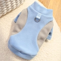 Fleece pet vest in light blue and grey patchwork with built-in metal D-ring leash attachment - Blue & Light Grey