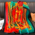 Elegante sciarpa in seta con motivi di imbracatura vintage su sfondo rosso e verde - 90*180cm / F-396-Rosso