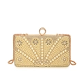 Champagne pearl and crystal beaded evening clutch bag with gold chain and ring clasp - Gold (Radiating Pattern-3009)