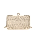 Champagne evening clutch bag with concentric pearls and diamond embellishments - Beige (Waterdrop Pattern-4009)