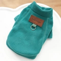 Peacock green pet fleece vest with brown leather fashion patch and metal D-ring attachment - Peacock Green Moto Style