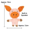 Pink and orange corduroy plush pig dog toy with squeaker, size 19cm by 13cm - Pig Shape