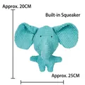 Detail of teal plush dog toy showing 20cm height and built-in squeaker dimensions - Elephant Shape