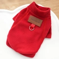 Red pet fleece vest with cozy high neck and metal D-ring for leash attachment - Wine Red Moto Style