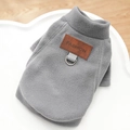 Grey fleece pet vest with FASHION leather patch and metal D-ring for dog and cat - Heather Grey Moto Style