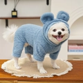 Gilet con cappuccio in finta pelliccia blu Morandi con orecchie da orso per cani - Taglia S / Abbigliamento a quattro zampe / Blu nebbia