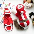 Detalle de disfraz navideño rojo para mascotas con ribete de felpa blanca y capucha de Papá Noel - XS / Rojo Navidad con Cinturón Negro