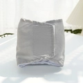 Detail view of adjustable velcro and elastic edges on the gray washable dog belly band - XS / Gray
