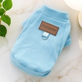 Light blue fleece pet vest with fashion leather label and metal D-ring for dog walking - Azure Blue Moto Style