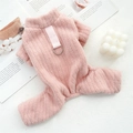 Close-up of pink coral fleece pet jumpsuit with texture details and metal D-ring attachment - S (Back Length 25CM) / Pink