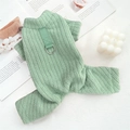 Close-up of mint green ribbed fleece pet jumpsuit with integrated metal D-ring for leash - S (Back Length 25CM) / Green