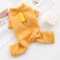 Winter pet jumpsuit in yellow ribbed fleece with D-ring harness for small dogs - S (Back Length 25CM) / Yellow