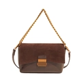 Deep brown suede and leather patchwork shoulder bag with gold chain strap - Brown
