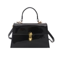 Elegant black patent leather handbag with gold lock and sleek shoulder strap - Black