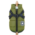 Detail of green quilted dog vest with integrated harness and heavy-duty zipper closure - Army Green