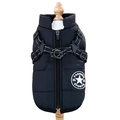 Detail of black insulated dog vest with integrated harness and durable metal D-rings - Black