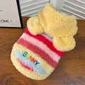 Fleece rainbow striped pet sweater with yellow plush collar and BUNNY embroidery - S / Yellow Hat Rainbow Style (541)
