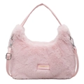 Rosafarbene Hobo-Schultertasche aus Kunstpelz mit weicher Textur und Silberakzenten - Rosa