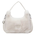 Weiße Webpelz-Tragetasche mit Love every day-Aufnäher und verstellbarem Schultergurt - Weiß