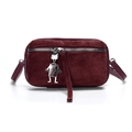 Burgundy faux suede small square bag with unique silver robot charm pendant - Red