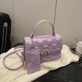 Mini lavender crossbody bag with grid pattern, pearl ring clasp and small coin pouch - Purple