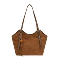 Vintage brown suede large capacity tote bag with tassel charm for daily commute - With Pendant / Brown