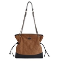 Borsa tote in camoscio trapuntato marrone con base in pelle nera e catena in metallo - Marrone