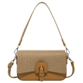 Vintage style brown patchwork shoulder bag with woven flap and adjustable leather strap - Brown
