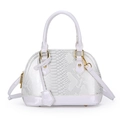 Sac à main blanc à motif serpent en cuir verni brillant avec finitions dorées - Blanc