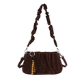 Sac à bandoulière léopard marron avec design plissé et breloques en perles de bois - Café (Sans Pendentif)