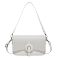White faux leather rectangular underarm bag with horseshoe buckle and detachable strap - White