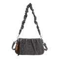 Sac à bandoulière léopard gris plissé avec breloque rétro en perles de bois et anse - Gris (Sans Pendentif)