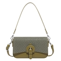 Army green vintage shoulder bag with textured patchwork flap and silver hardware - Green