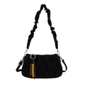 Sac à bandoulière plissé noir à texture velours avec pampilles en perles de bois - Noir (Sans Pendentif)