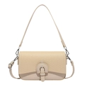 Petit sac à bandoulière en cuir PU beige avec fermoir argenté et bandoulière - Kaki