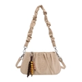 Beige pleated cloud bag with animal print texture and ethnic beaded tassel charm - Off-White (Without Pendant)