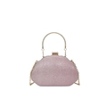 Pink sequin evening clutch bag with round gold handle and sparkly glitter finish - Purple