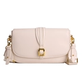 Minimalist cream white crossbody bag with wide shoulder strap and gold square buckle - White