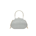 Elegant silver sequin box clutch bag with gold metal handle and chain shoulder strap - Silver