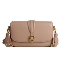 Minimalist beige pink flap crossbody bag with adjustable strap and gold buckle detail - Khaki