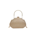 Elegant gold sequin box clutch evening bag with metallic handle and chain strap - Gold