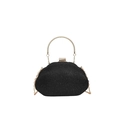 Elegant black glitter shell box bag with golden ring handle and chain strap for women - Black