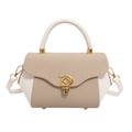 Bolso elegante de tejido beige con ribete blanco y hebilla metálica dorada en forma de D - Blanco Roto