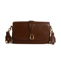 Minimalist dark brown rectangular shoulder bag with golden buckle and wide strap - Brown