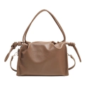 Deep brown dumpling bag with lychee grain leather and drawstring knot detail - Brown